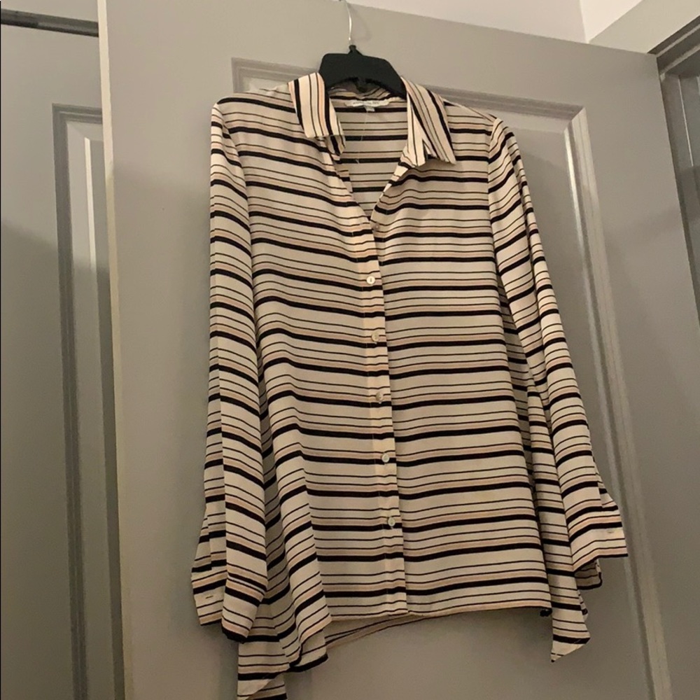 Polyester Pink black cream stripes Shell buttons.